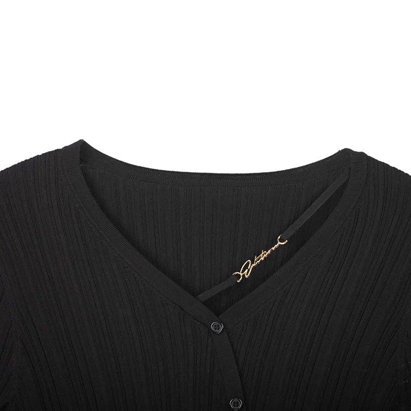 Black Slim V Neck Sweater