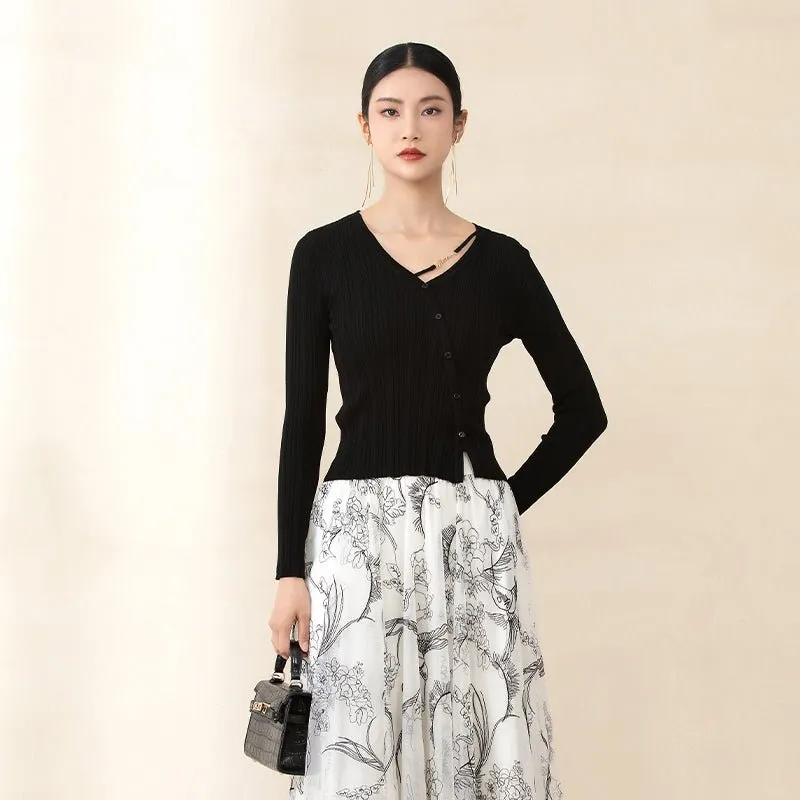 Black Slim V Neck Sweater