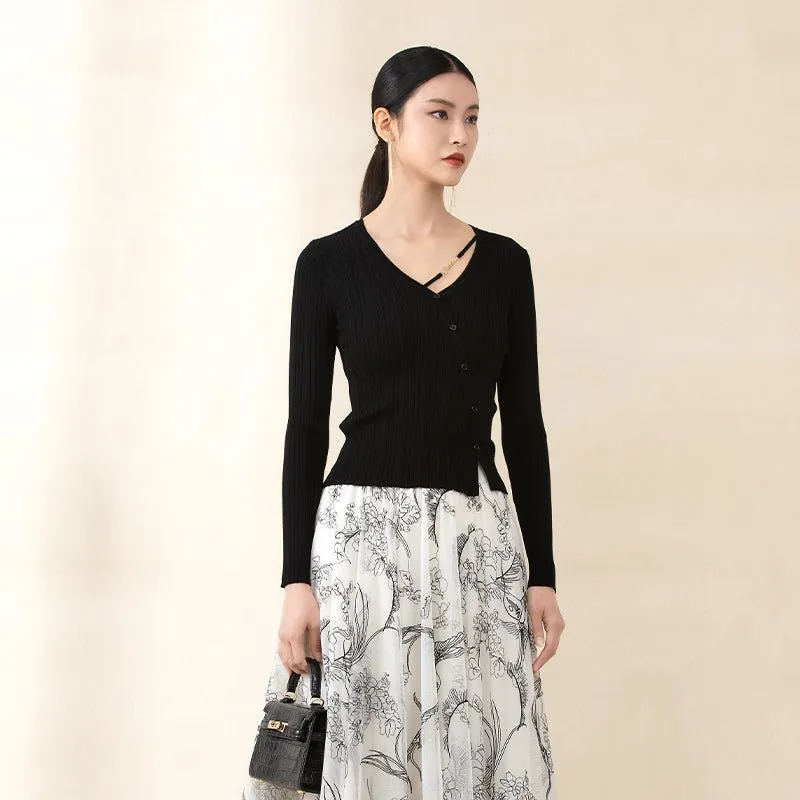 Black Slim V Neck Sweater
