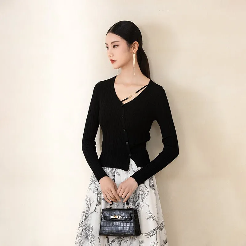 Black Slim V Neck Sweater