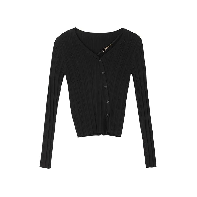 Black Slim V Neck Sweater