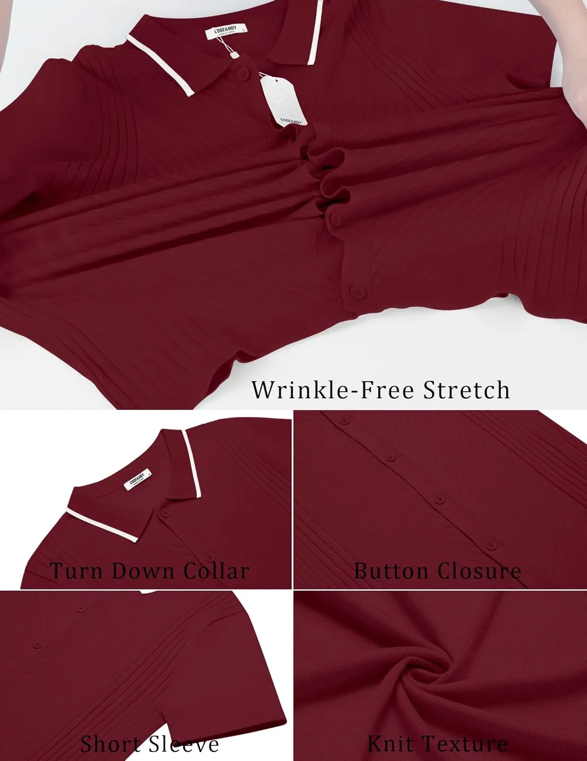 COOFANDY Men's Knit Short Sleeve Button Down Shirt Vintage Polo Shirt Casual Summer Beach Shirts