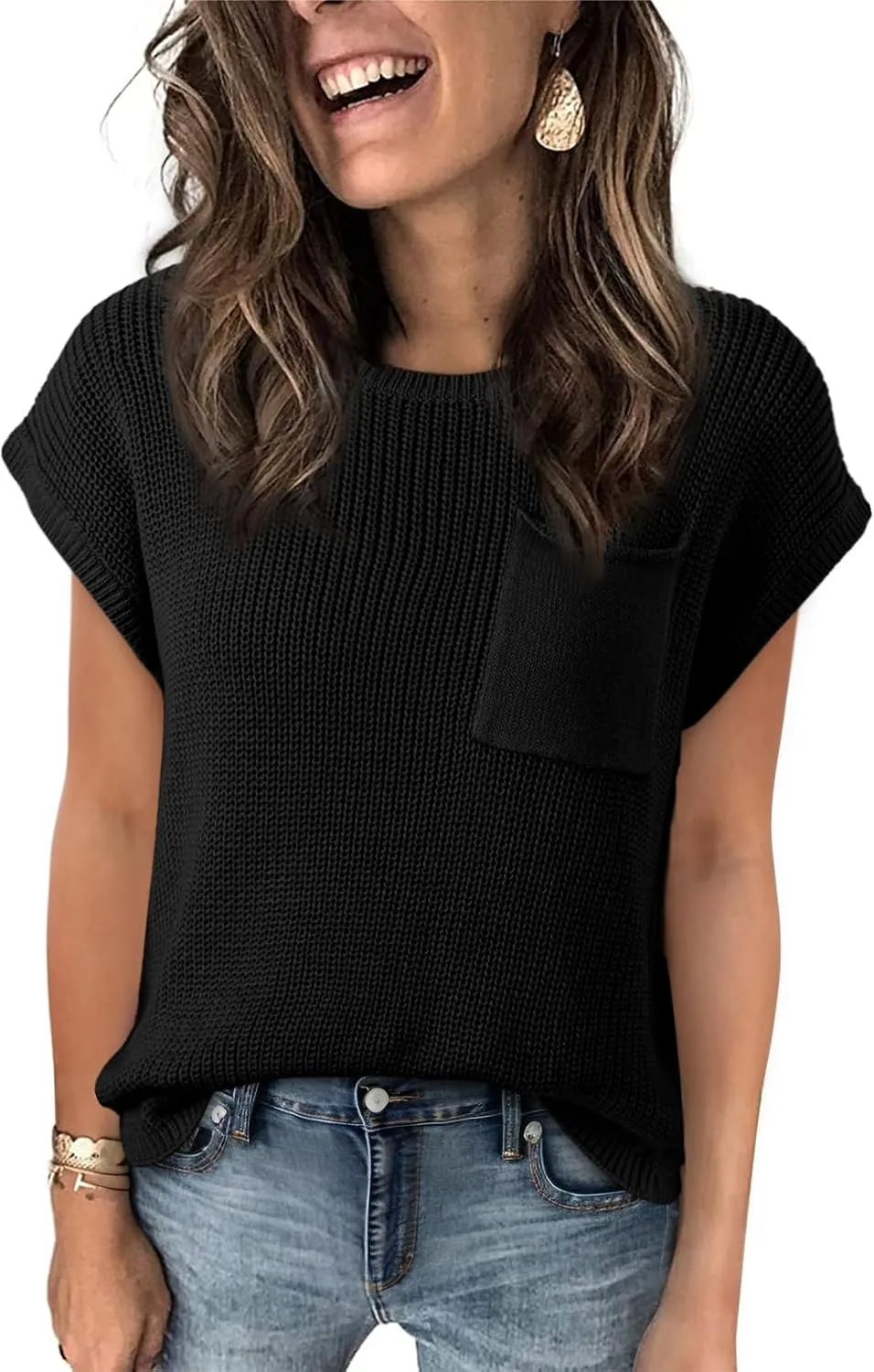 Dokotoo Women's Casual Short Sleeve Loose Tunic Tops Lightweight Knit Spring Pullover Sweater Blouses