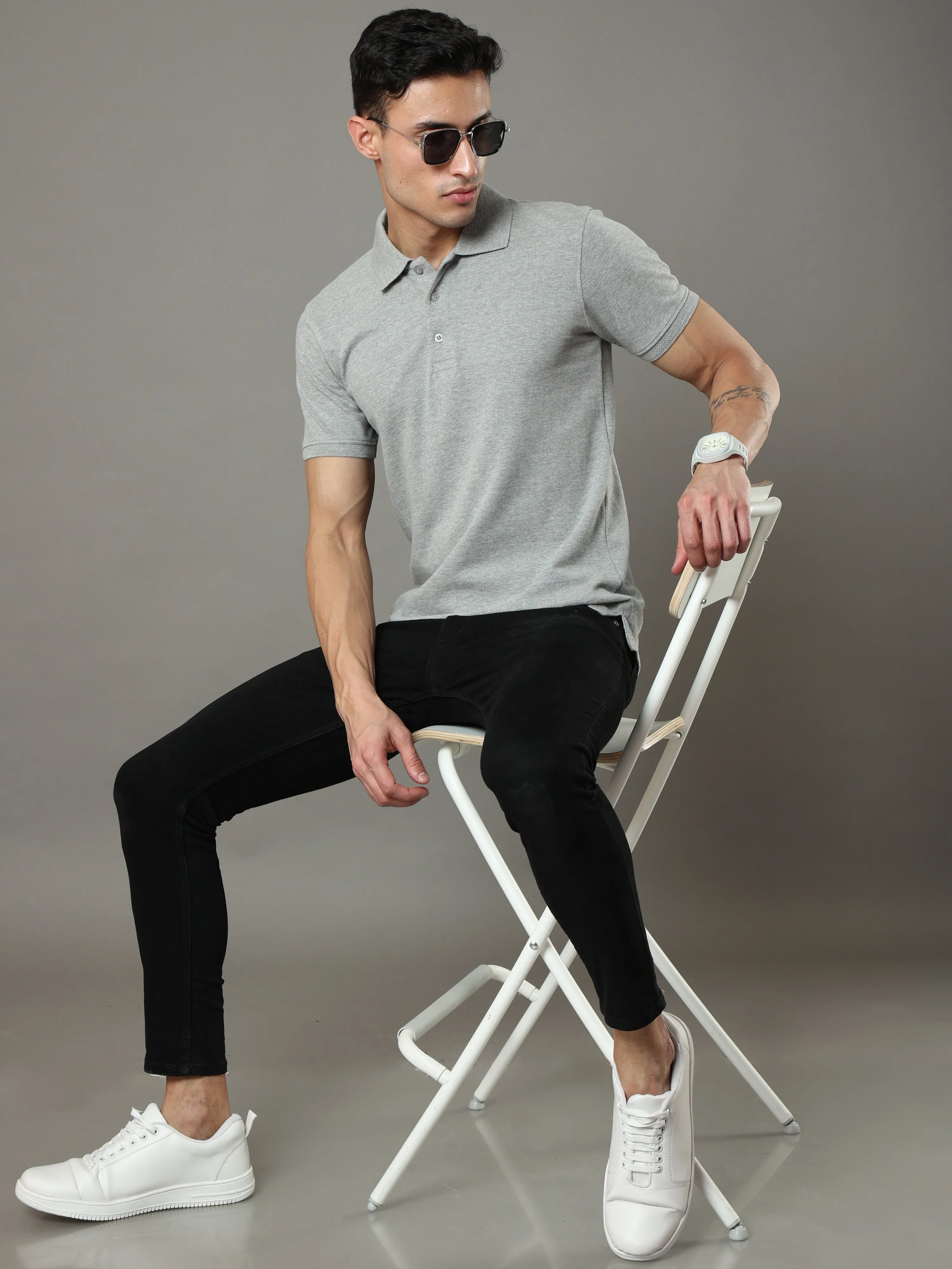 Grey Milange Polo Shirt