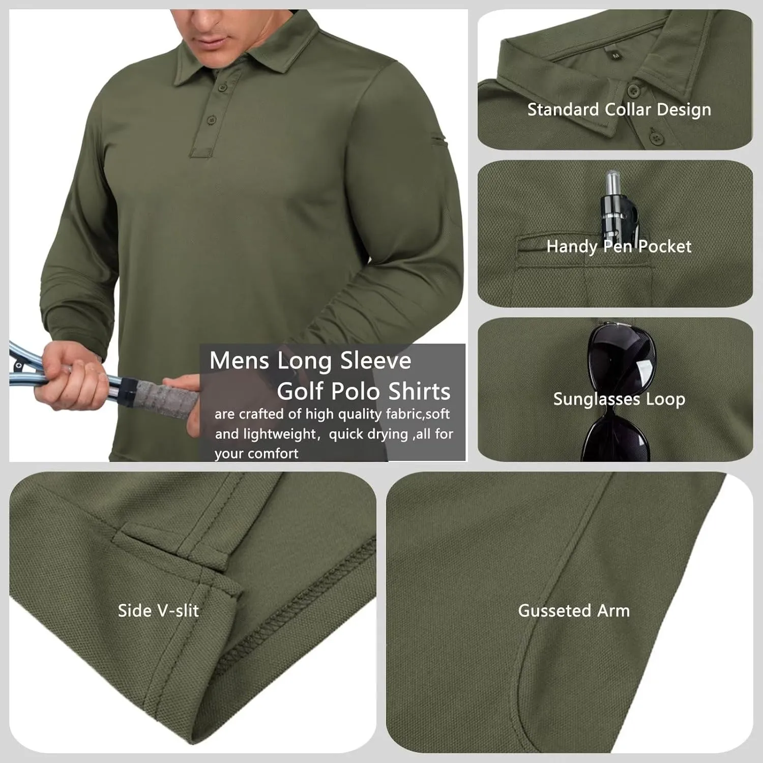GYMELITE Men's Golf Polo Shirt Short & Long Sleeve Polo Shirts Dry Moisture Wicking Performance Outdoor Casual Collar Shirt