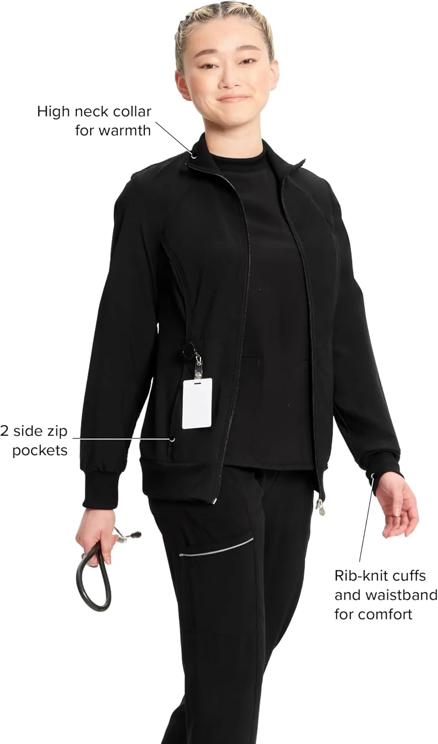 Infinity by Cherokee Zip Front Scrub Jackets for Women, 4-Way Stretch Fabric, 2391A