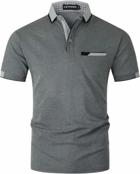 LIUPMWE Polo Shirts for Men with Pocket Elegante Plaided Short Sleeve Cotton T Shirts Golf Shirt