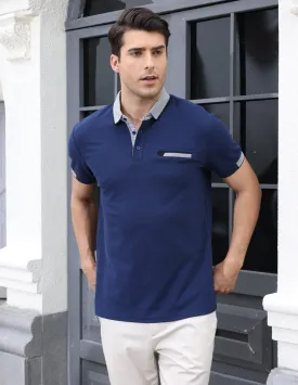LIUPMWE Polo Shirts for Men with Pocket Elegante Plaided Short Sleeve Cotton T Shirts Golf Shirt