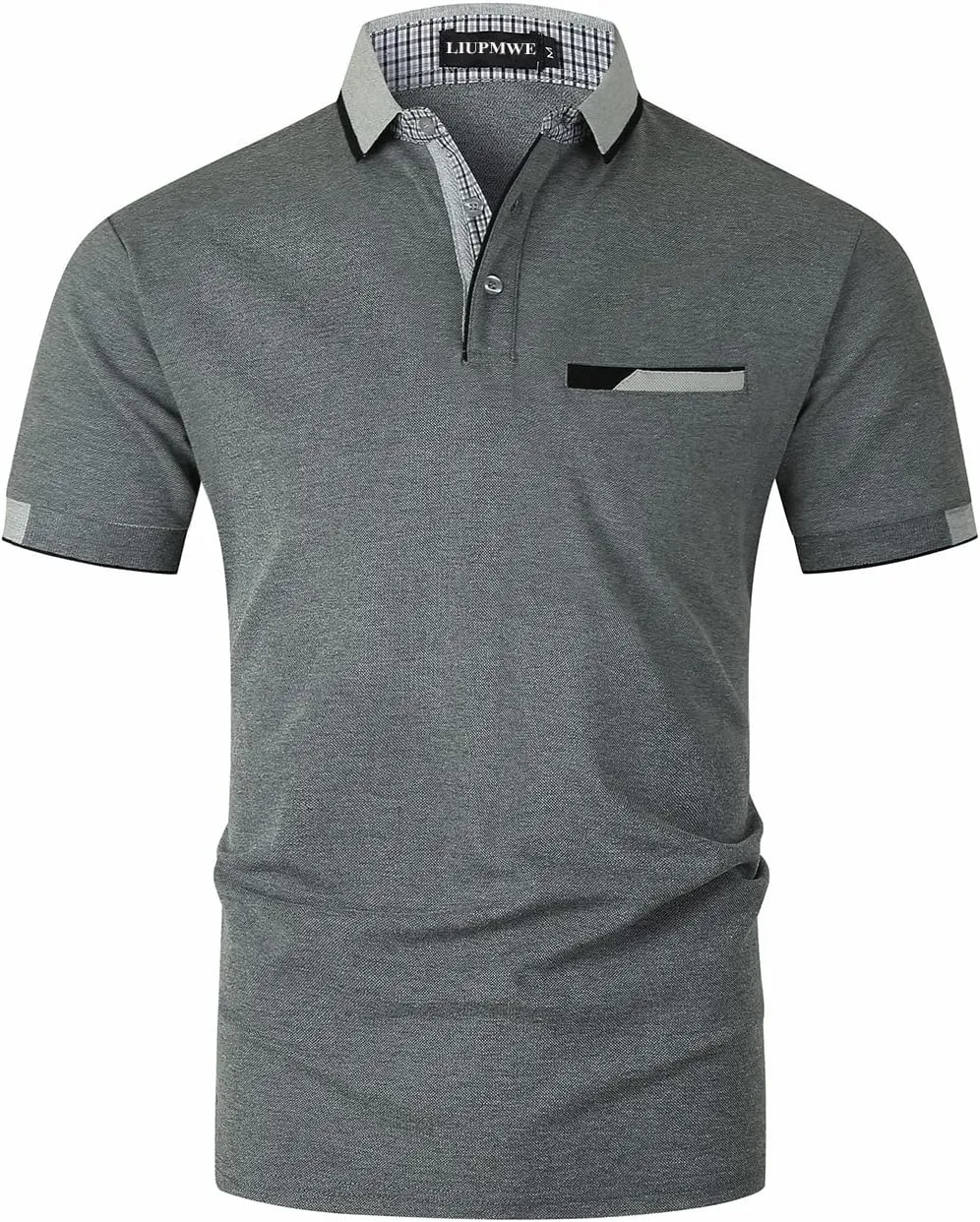 LIUPMWE Polo Shirts for Men with Pocket Elegante Plaided Short Sleeve Cotton T Shirts Golf Shirt