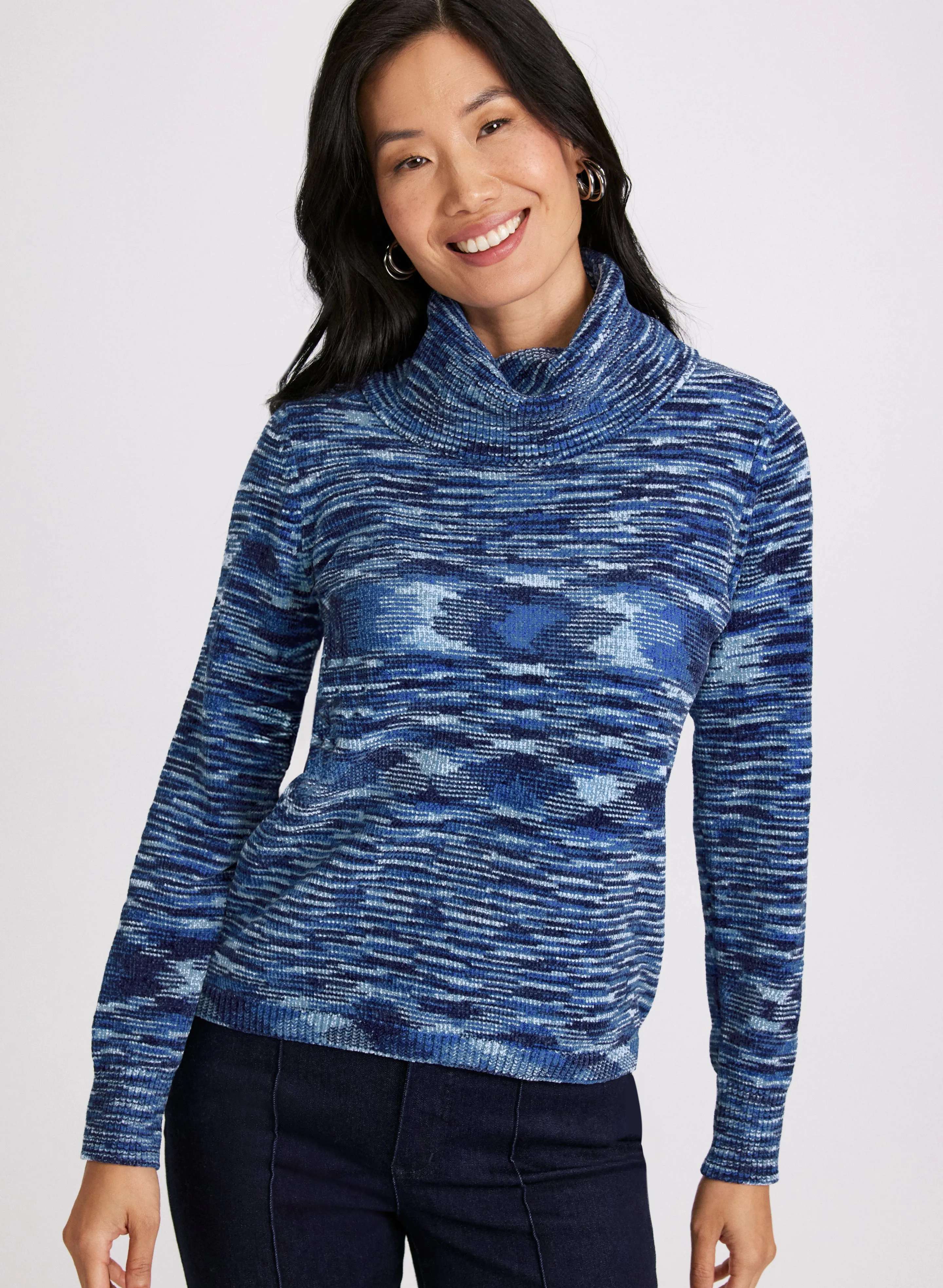 Marled Knit Cowl Neck Sweater