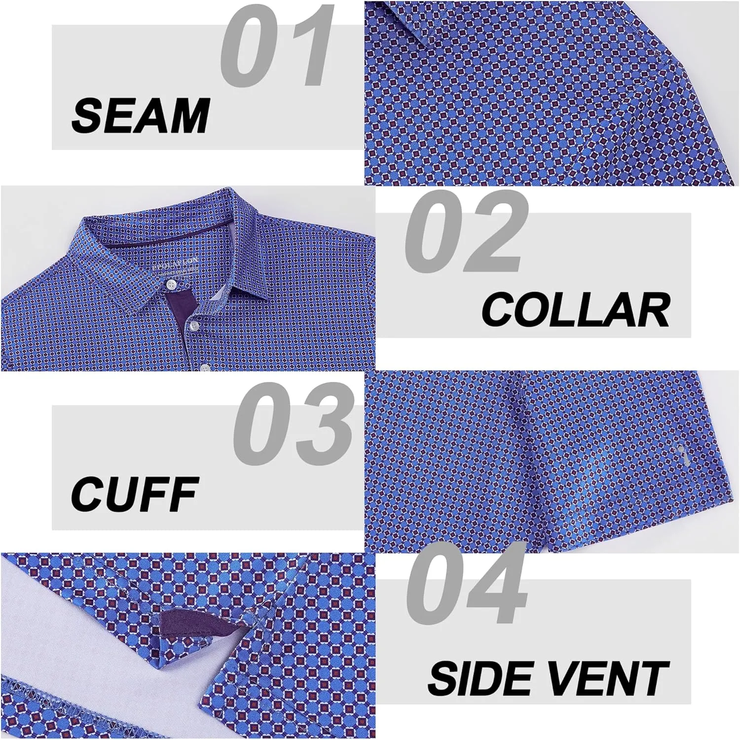 Mens Golf Shirt Moisture Wicking Dry Fit Print Performance Short Sleeve Polo Shirts for Men