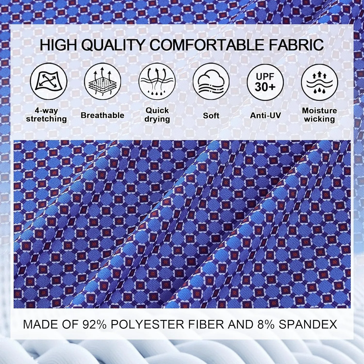 Mens Golf Shirt Moisture Wicking Dry Fit Print Performance Short Sleeve Polo Shirts for Men