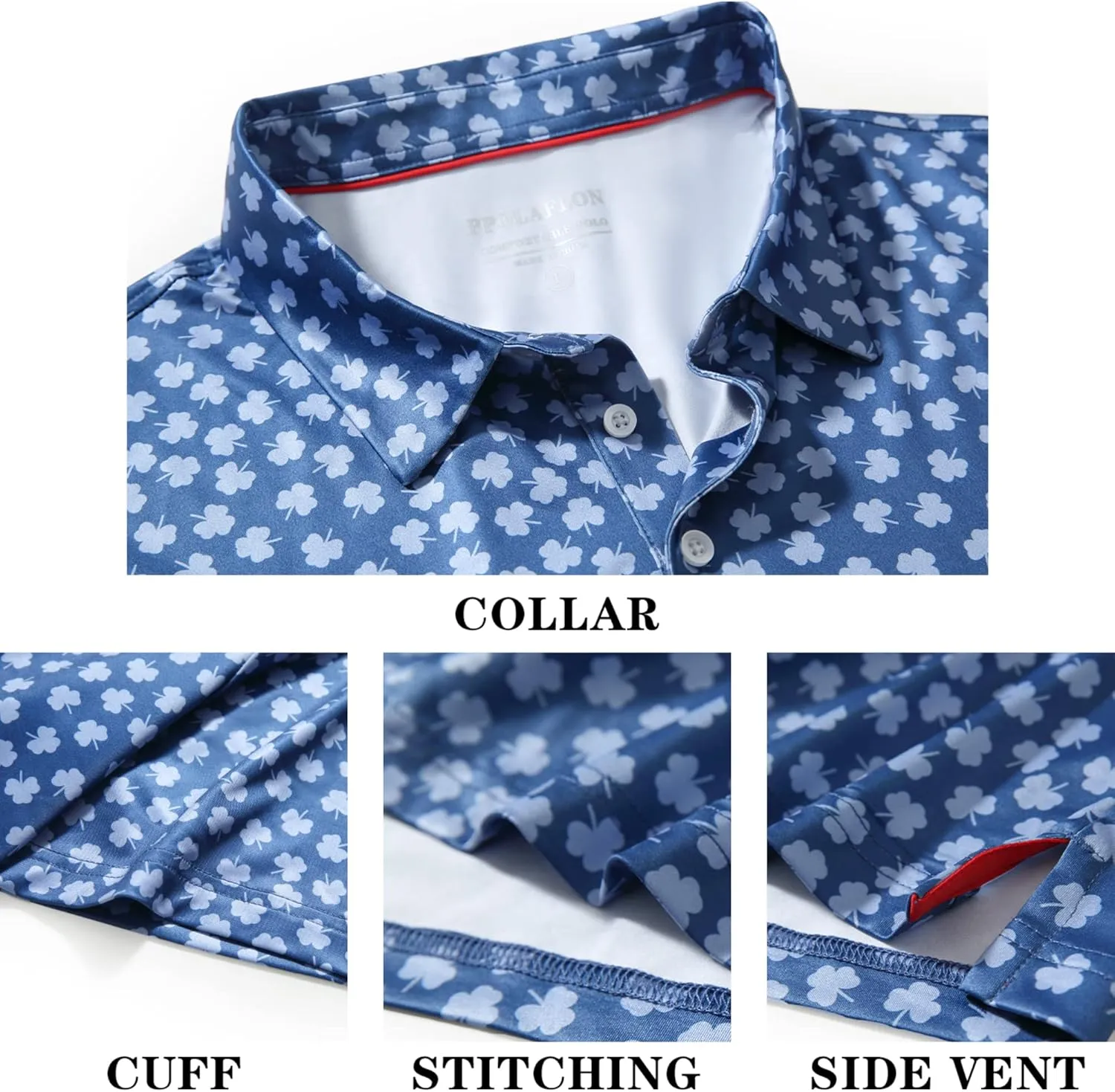 Mens Golf Shirt Moisture Wicking Dry Fit Print Performance Short Sleeve Polo Shirts for Men