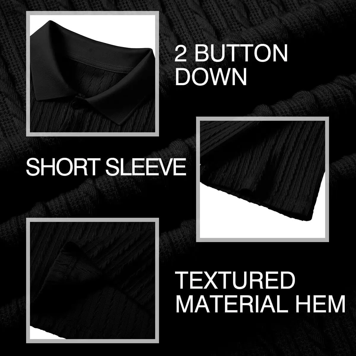 Mens Knit Polo Shirts Short Sleeve Button Down Texture Polo T Shirts Casual Golf Polo Collared Shirts
