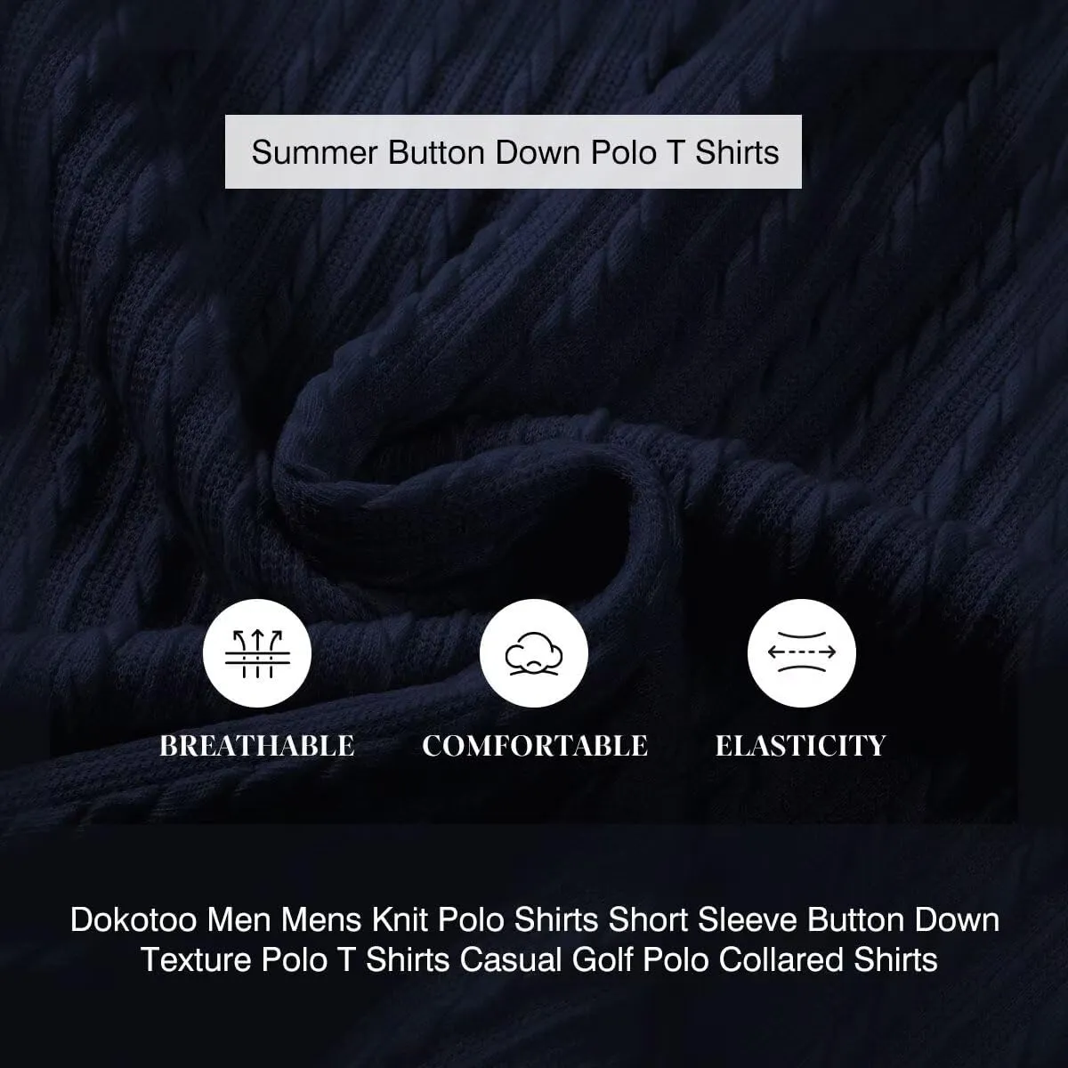 Mens Knit Polo Shirts Short Sleeve Button Down Texture Polo T Shirts Casual Golf Polo Collared Shirts