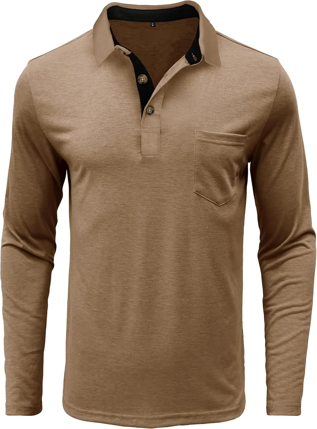 Mens Long Sleeve Polo Shirts Casual Fashion Button Up Collared Golf T Shirts with Pocket
