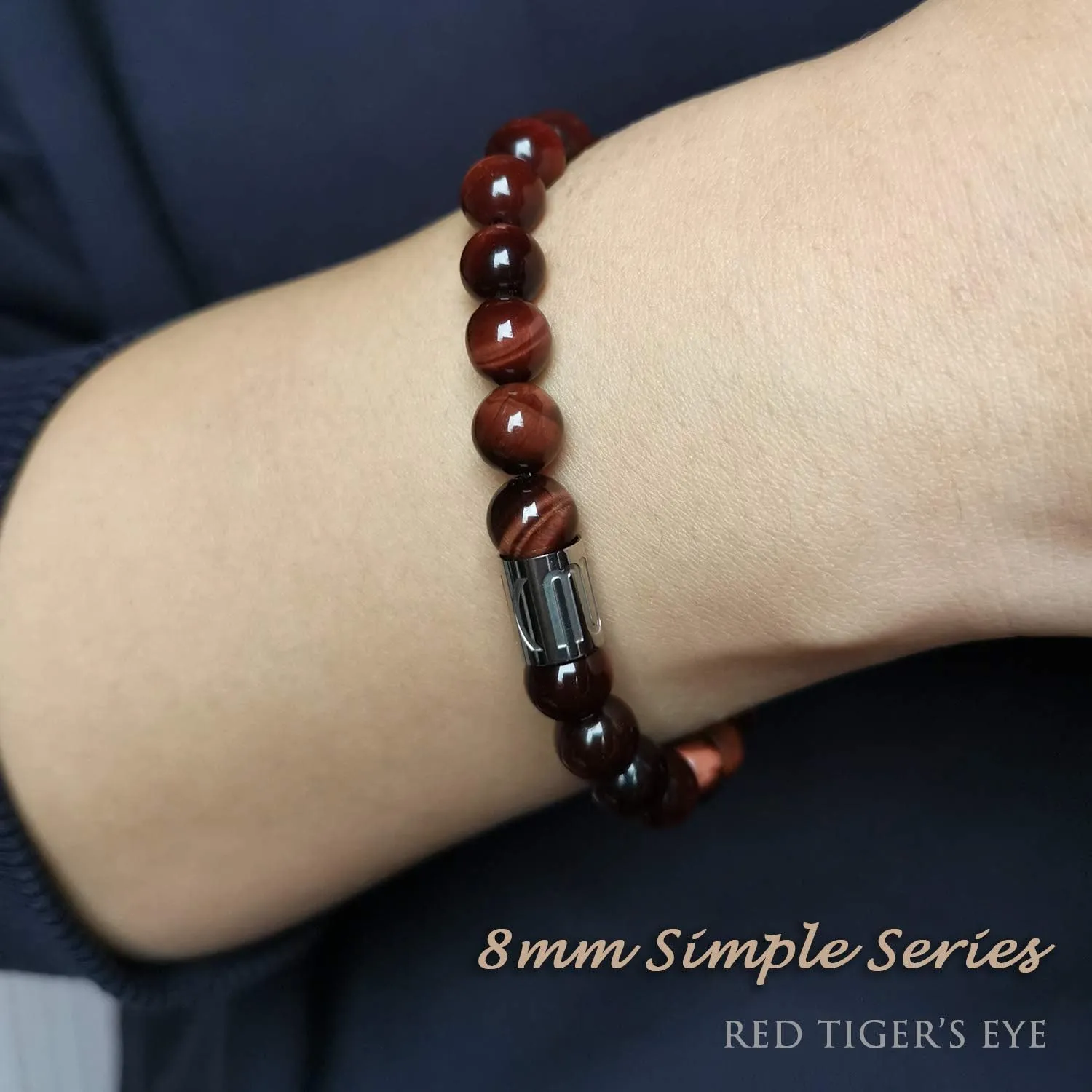 Morchic 8mm Genuine Gemstone Stretch Bracelet for Women Men Unisex, Natural Energy Crystal Stone Beads, Classic Simple Design Cuff Birthday Gift 7.5 Inch