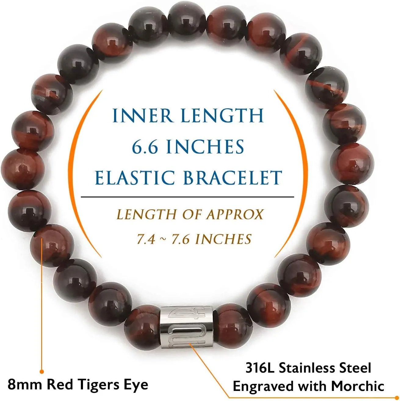 Morchic 8mm Genuine Gemstone Stretch Bracelet for Women Men Unisex, Natural Energy Crystal Stone Beads, Classic Simple Design Cuff Birthday Gift 7.5 Inch