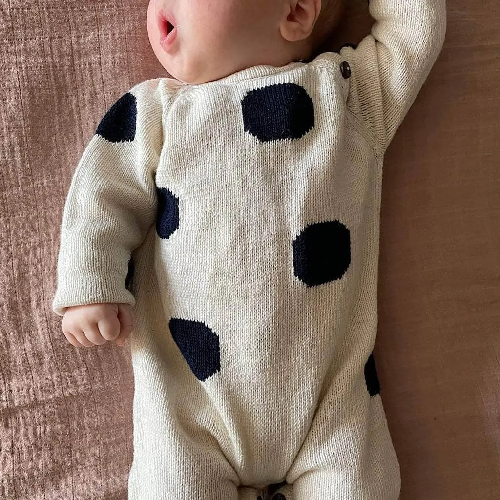 Organic Baby Romper, Long Knit - Dots
