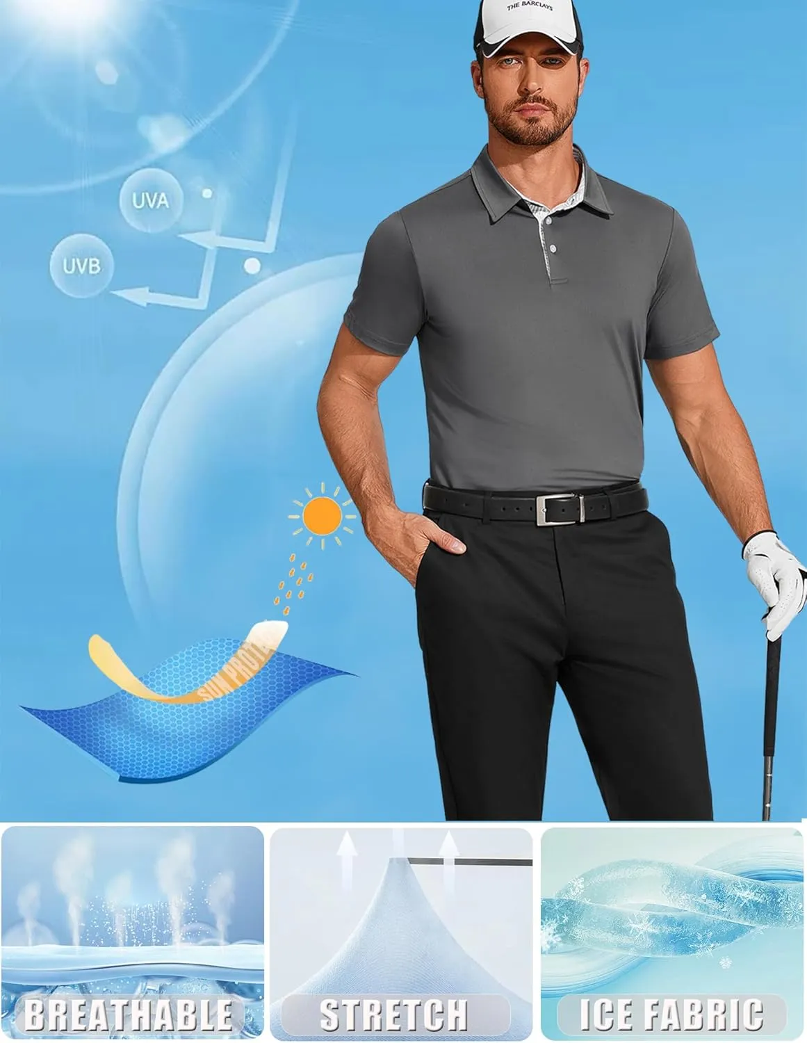 PINSPARK Mens Polo Shirts Short Sleeve Moisture Wicking Dry Fit Performance Casual Collared Polo Golf Shirts for Men