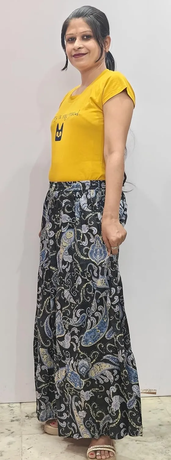 Rastogi Handicrafts Women's Boho Maxi Skirt, Paisley Floral Print, Geometric Pattern, Waist, Long Flowy Design