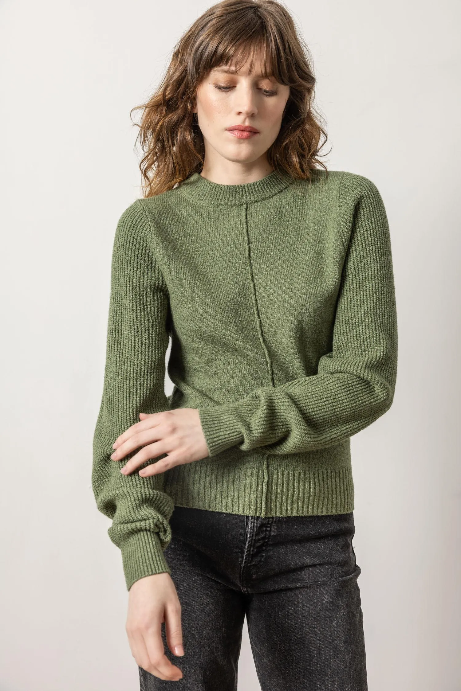 Rib Sleeve Crewneck Sweater