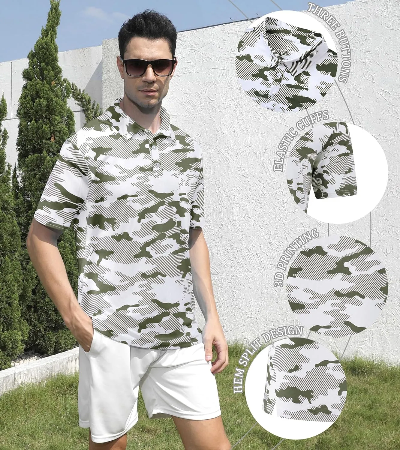 uideazone Mens Golf Shirt Dry Fit Athletic Polo Shirts Moisture Wicking Performance 3D Print Short Sleeve