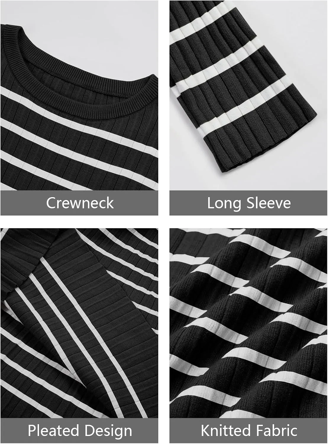 Wenrine Womens Striped Sweater Dress Casual Long Sleeve Loose Ribbed Knit Mini Dresses