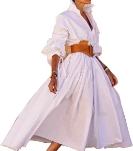 Womens Button Down Maxi Shirt Dress V Neck Long Sleeve Kaftan Dress Casual Lapel Belted High Waist Long Dresses