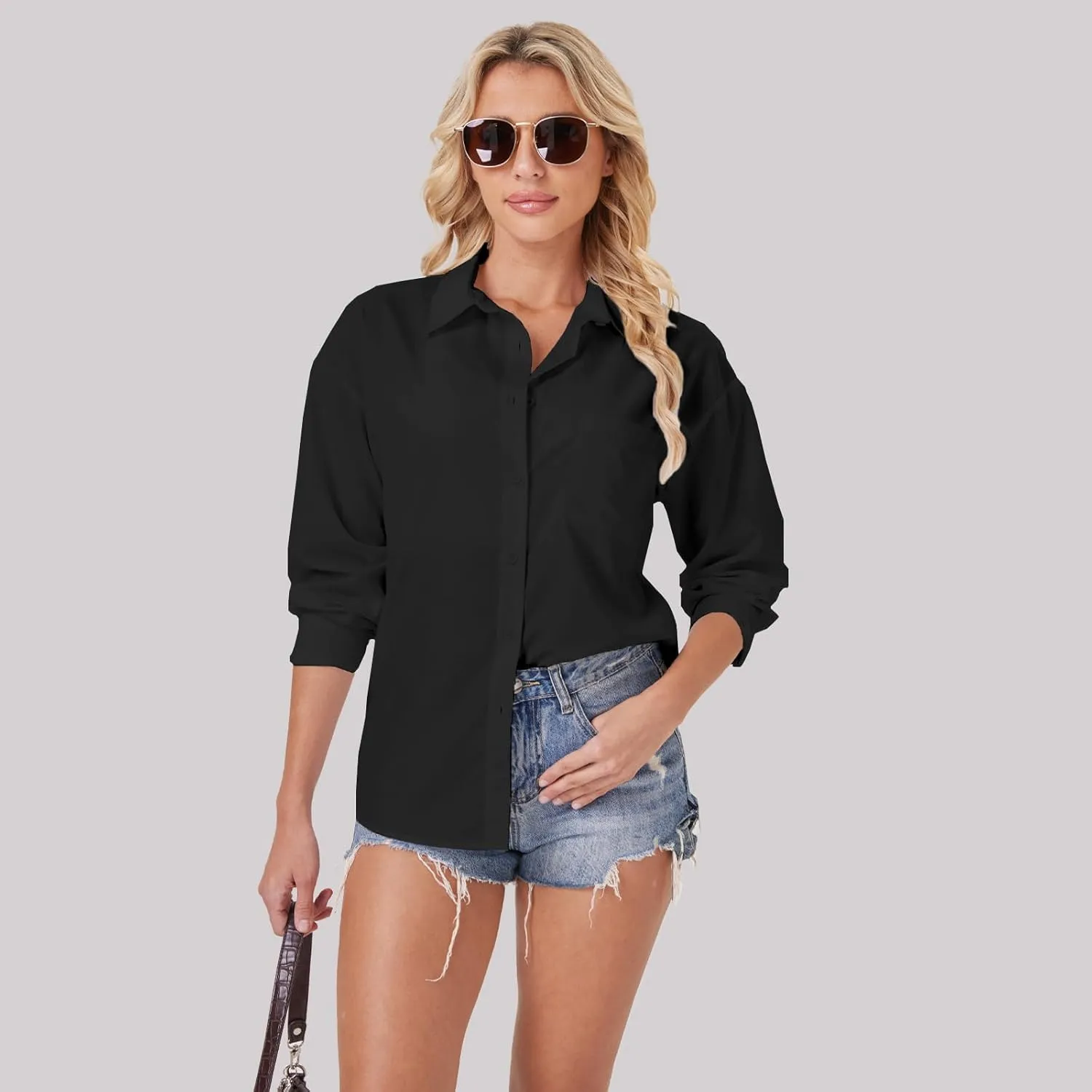 Womens Button Down Shirts Long Sleeve Wrinkle Free Work Office Button Up Dress Shirt with Pocket