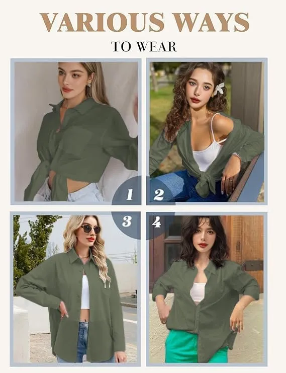 Womens Button Down Shirts Long Sleeve Wrinkle Free Work Office Button Up Dress Shirt with Pocket