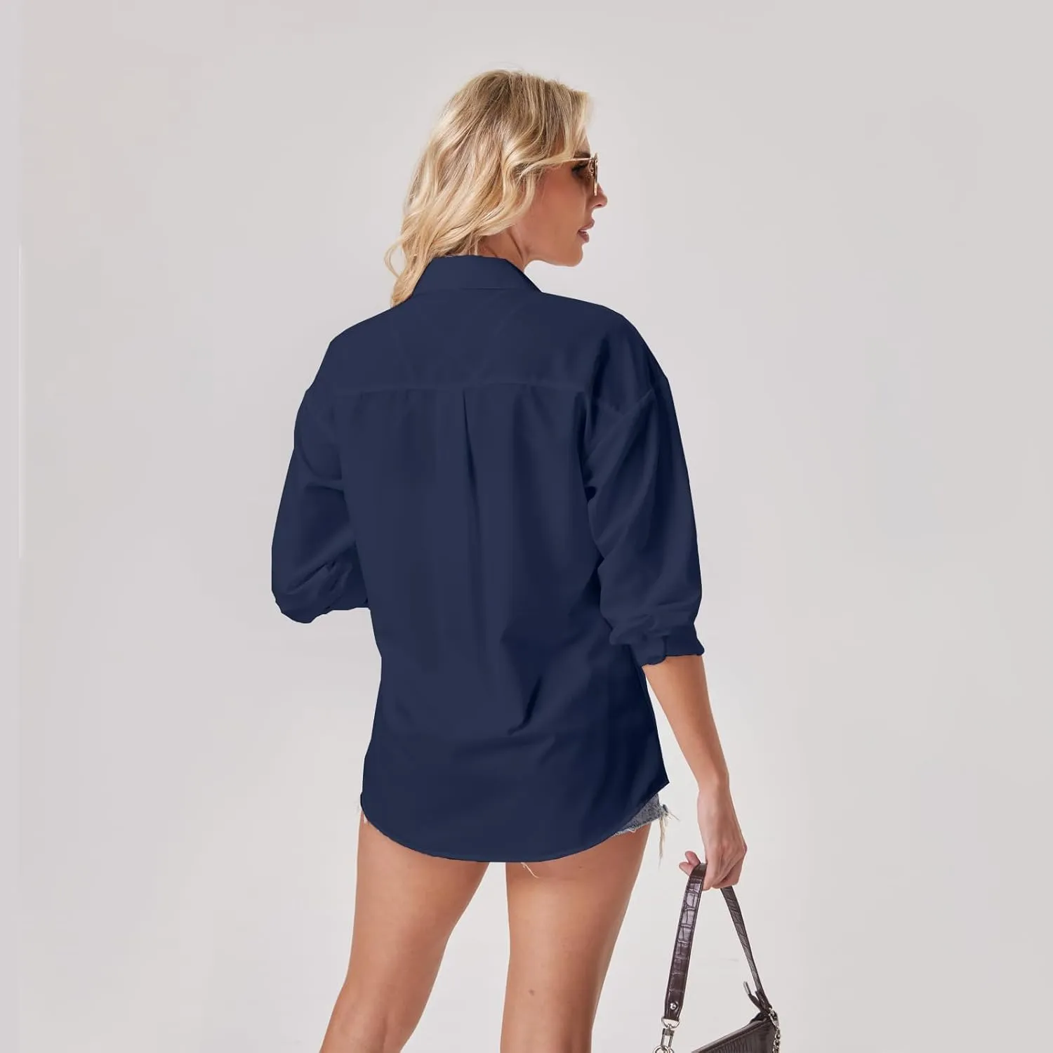 Womens Button Down Shirts Long Sleeve Wrinkle Free Work Office Button Up Dress Shirt with Pocket