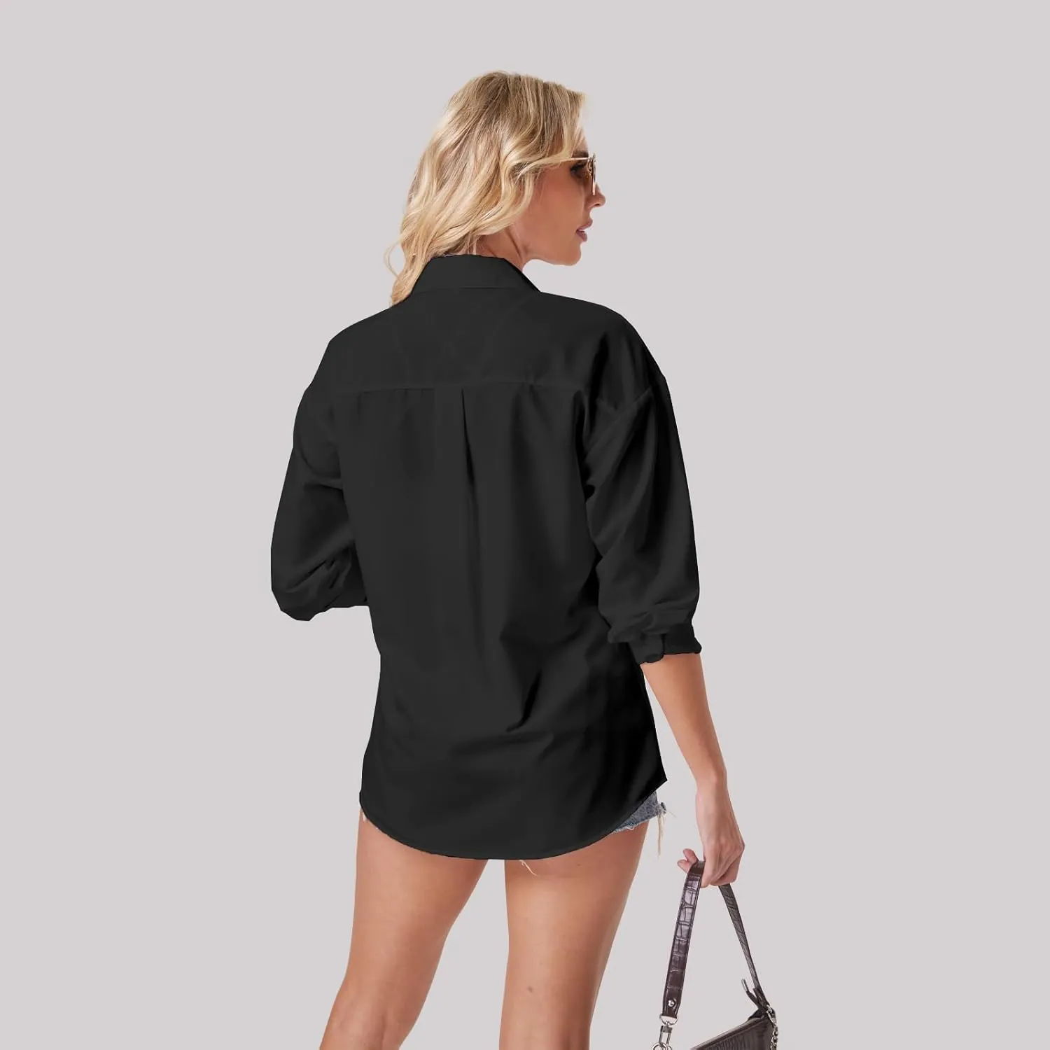 Womens Button Down Shirts Long Sleeve Wrinkle Free Work Office Button Up Dress Shirt with Pocket