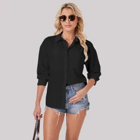 Womens Button Down Shirts Long Sleeve Wrinkle Free Work Office Button Up Dress Shirt with Pocket