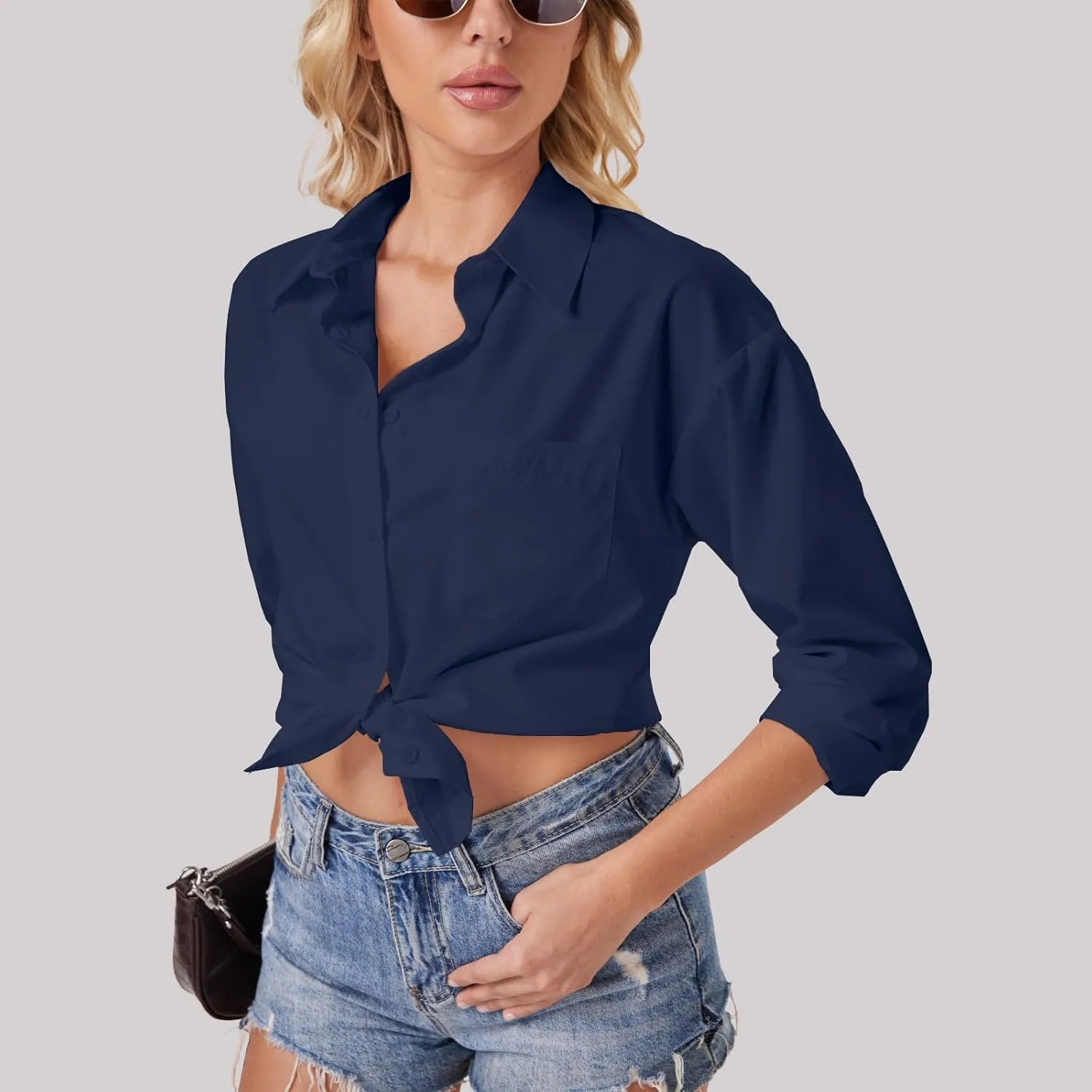 Womens Button Down Shirts Long Sleeve Wrinkle Free Work Office Button Up Dress Shirt with Pocket