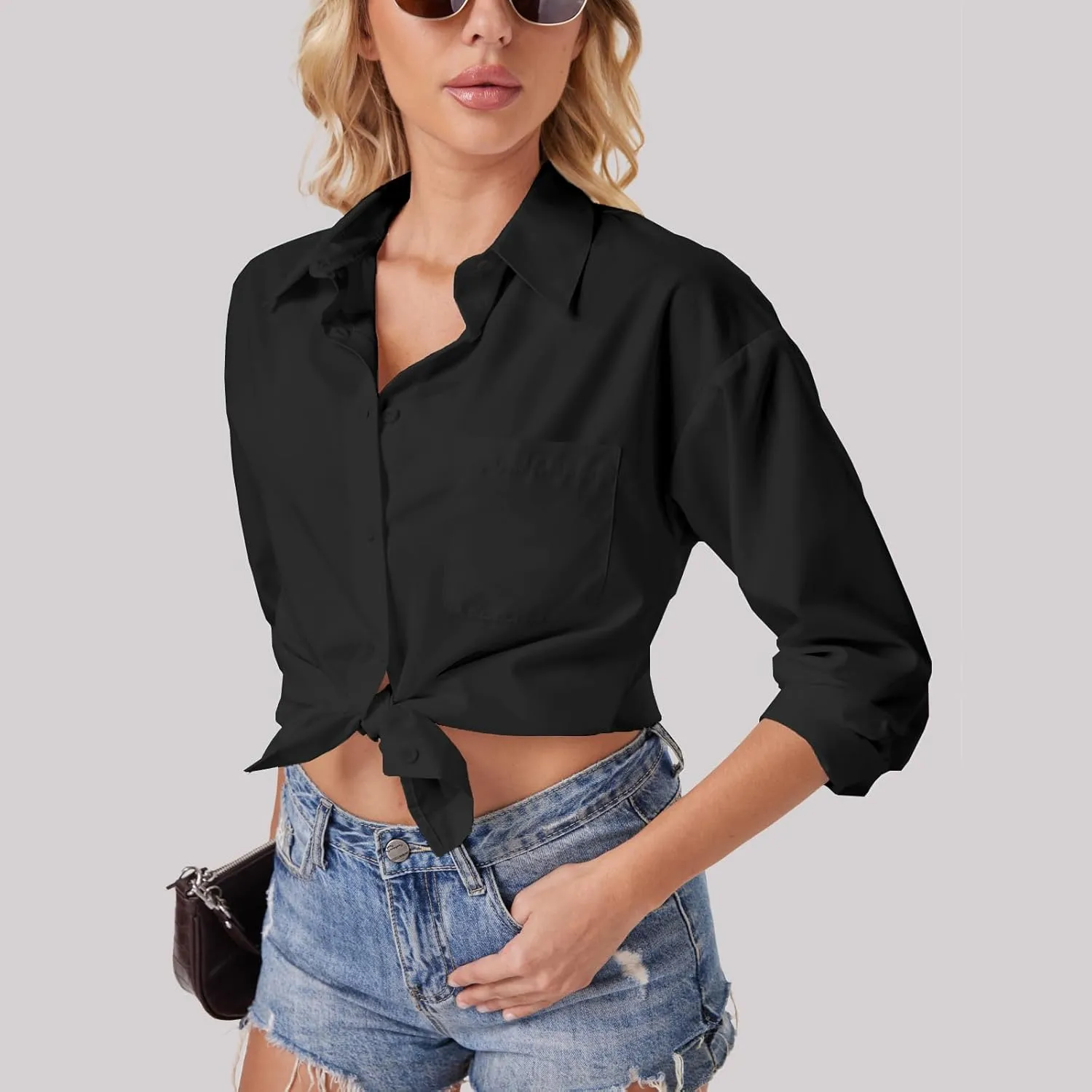 Womens Button Down Shirts Long Sleeve Wrinkle Free Work Office Button Up Dress Shirt with Pocket