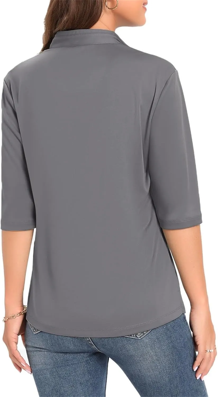 Womens Golf Shirt Quick Dry 3/4 Sleeve Tennis Tops UPF50  Collared Golf Polo Shirts for Women with Zipper