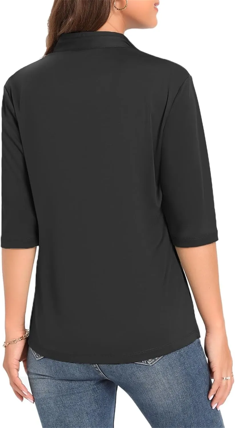 Womens Golf Shirt Quick Dry 3/4 Sleeve Tennis Tops UPF50  Collared Golf Polo Shirts for Women with Zipper
