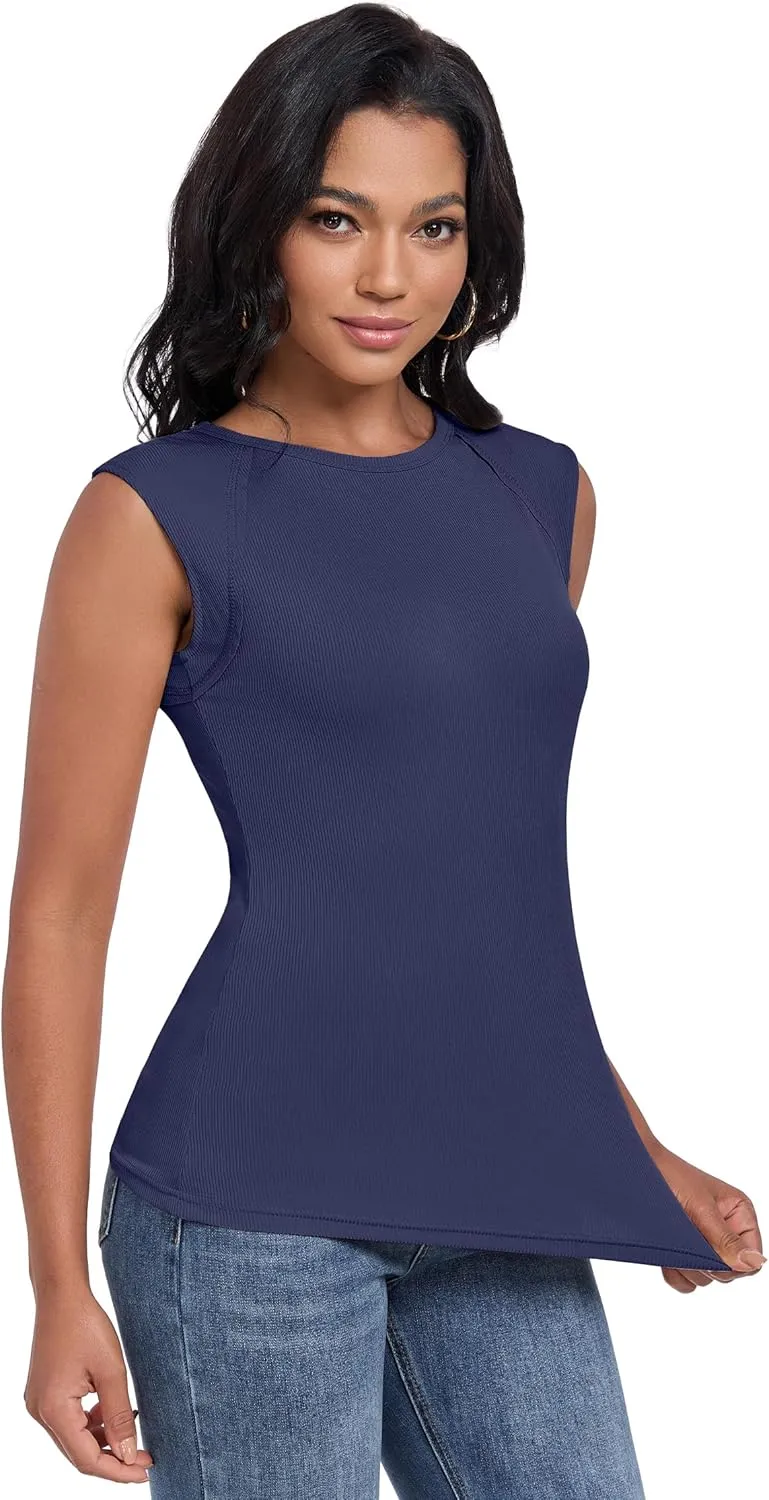 Womens Ribbed Tank Tops Cap Sleeve Slim Fitted Knit Basic Tee Shirts Trendy Casual 2025 Summer Clothes