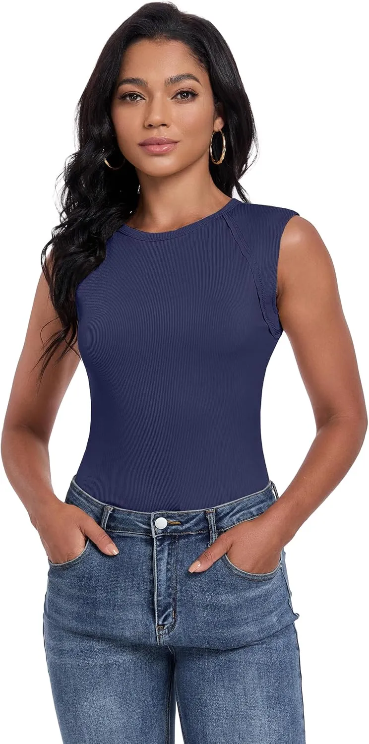 Womens Ribbed Tank Tops Cap Sleeve Slim Fitted Knit Basic Tee Shirts Trendy Casual 2025 Summer Clothes