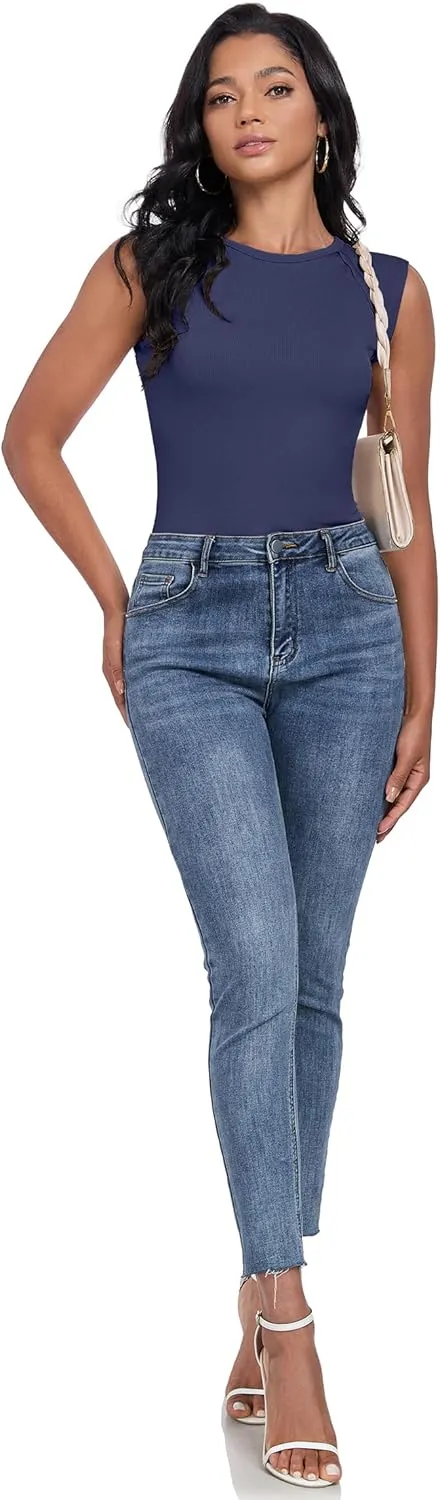 Womens Ribbed Tank Tops Cap Sleeve Slim Fitted Knit Basic Tee Shirts Trendy Casual 2025 Summer Clothes