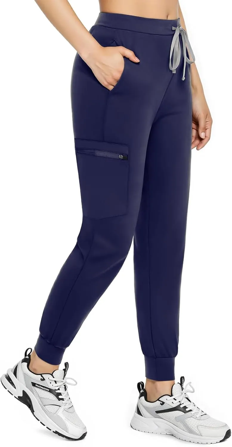 Women's Scrub Pants, Lightweight Soft Stretch Yoga Jogger with Elastic Drawstring Waistband, Mid-Rise Slim Fit Cargo Pants