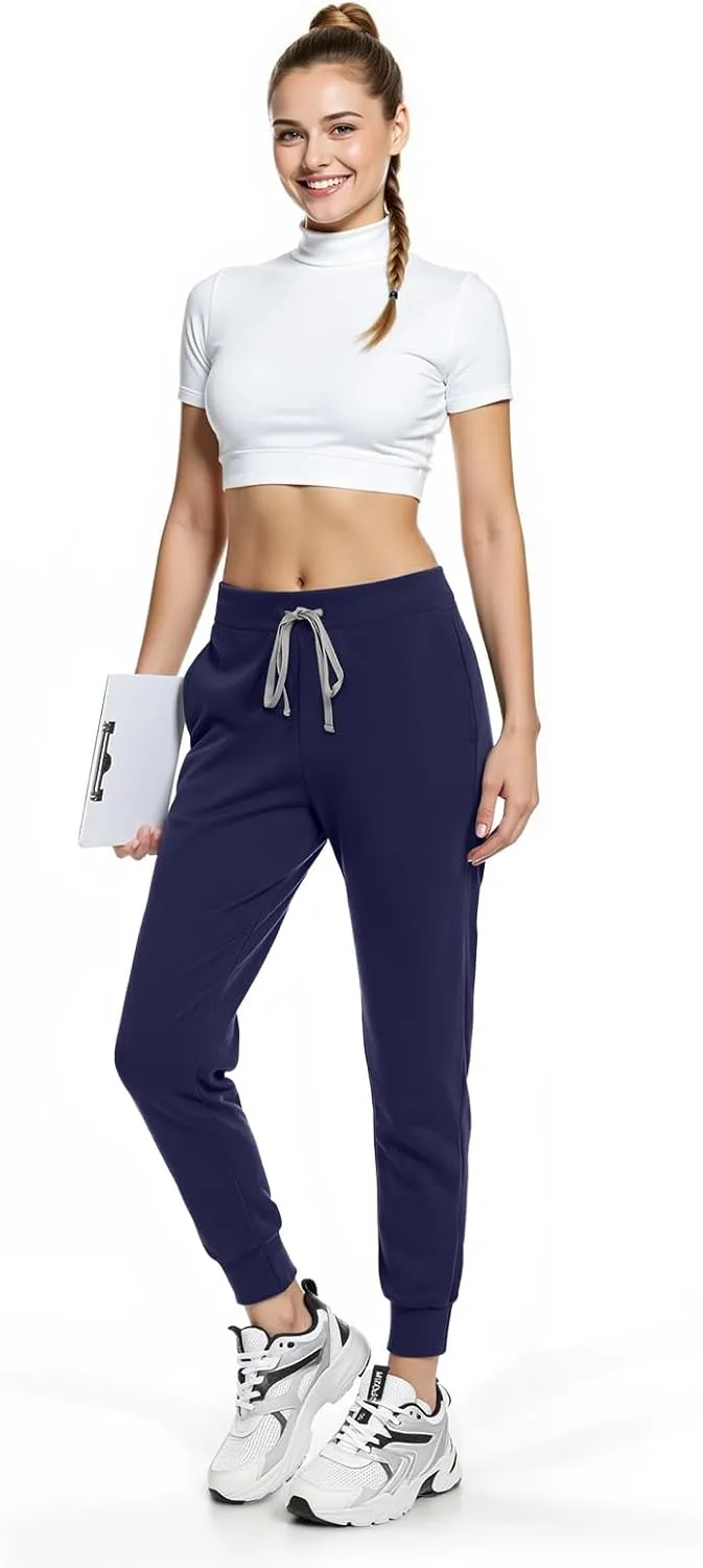 Women's Scrub Pants, Lightweight Soft Stretch Yoga Jogger with Elastic Drawstring Waistband, Mid-Rise Slim Fit Cargo Pants