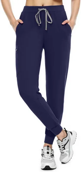 Women's Scrub Pants, Lightweight Soft Stretch Yoga Jogger with Elastic Drawstring Waistband, Mid-Rise Slim Fit Cargo Pants