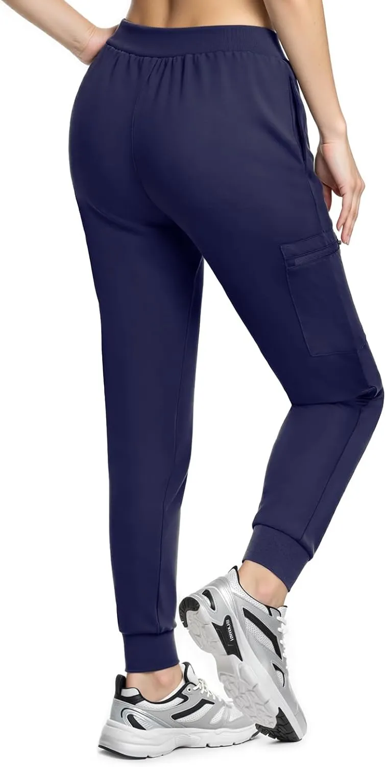 Women's Scrub Pants, Lightweight Soft Stretch Yoga Jogger with Elastic Drawstring Waistband, Mid-Rise Slim Fit Cargo Pants