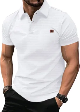 ZITY Mens Waffle Polo Shirts Casual Short Sleeve Texture Polo for Men Moisture Wicking Collared T-Shirt with Pocket